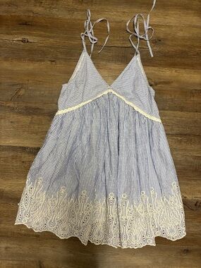 ASOS Blue and White Striped Mini Dress with Lace Trim Sundress Spring Summer